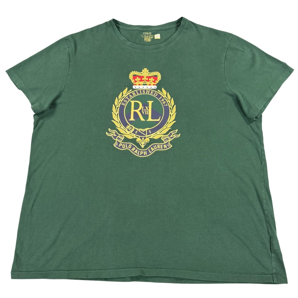 Polo Ralph Lauren Mens XXL Green Crown Crest Graphic T Shirt Custom Slim Fit